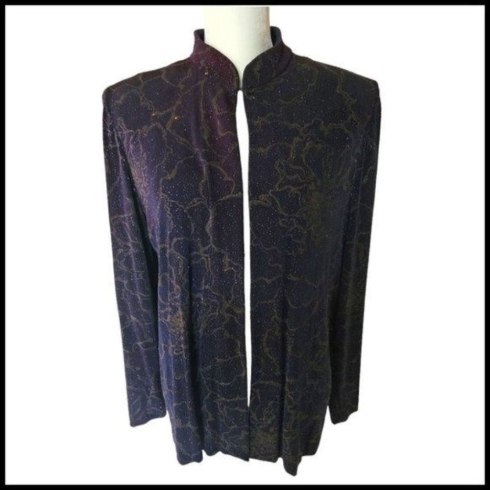 Alex Evenings Cocktail Evening Cardigan Purple Sparkle‎ Floral Plus Size 16